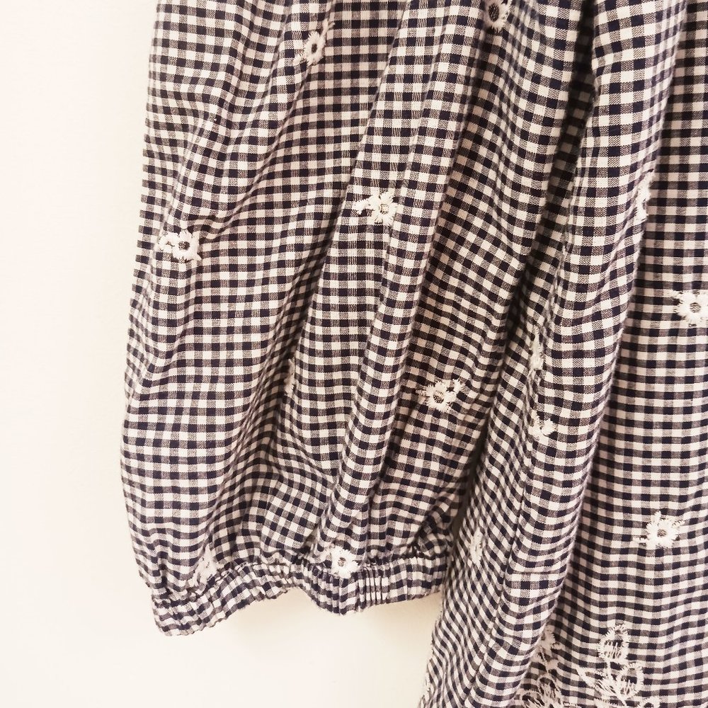 WESTPORT Navy Gingham Embroidered Off the Shoulder Blouse Size XS - Picture 3 of 8